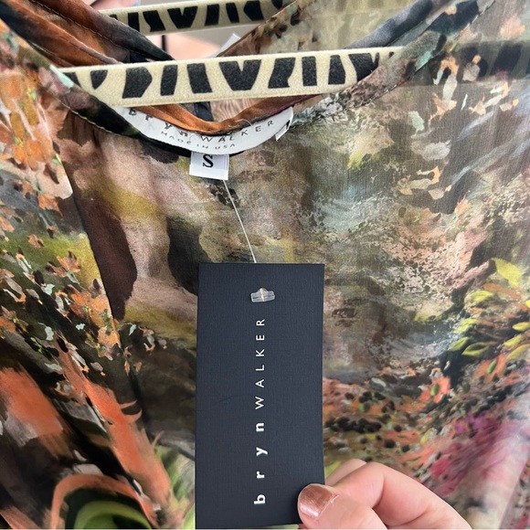 Bryn Walker Silk dress floral tie dye sheer shift Midi Dress Small NWT - Picture 9 of 17